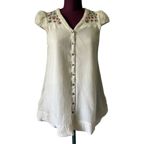 Anthropologie Meadow Rue Swing Away Embroidered Wool Dress Tunic Size 4 Cream Vi - Picture 1 of 10